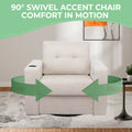 Modern Swivel Accent Sofa Chair, Ergonomic Casual 90 Degree Swivel Single Sofa Seat With Drink Holder Living Room Chair ,Soft Egyptian Velvet Sofa Chair White Brown Wood Primary Living Space Delicate Duty Pine 1 Seat White Linen Soft Cushion Back Art