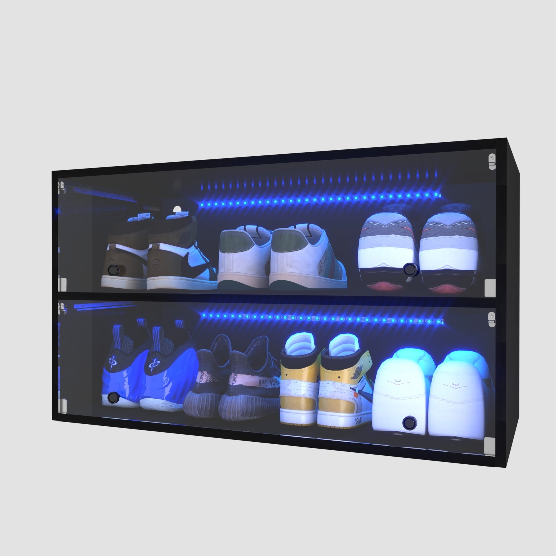 Video Sneaker Storage, Wooden Stackable Shoe Storage Box With Sliding Glass Door, Shoe Organizer Storage Box With Rgb Led Light For Up To 6 Pairs Of Shoes, Shoe Storage Bin For Display Sneakers Black Primary Living Space Particle Board