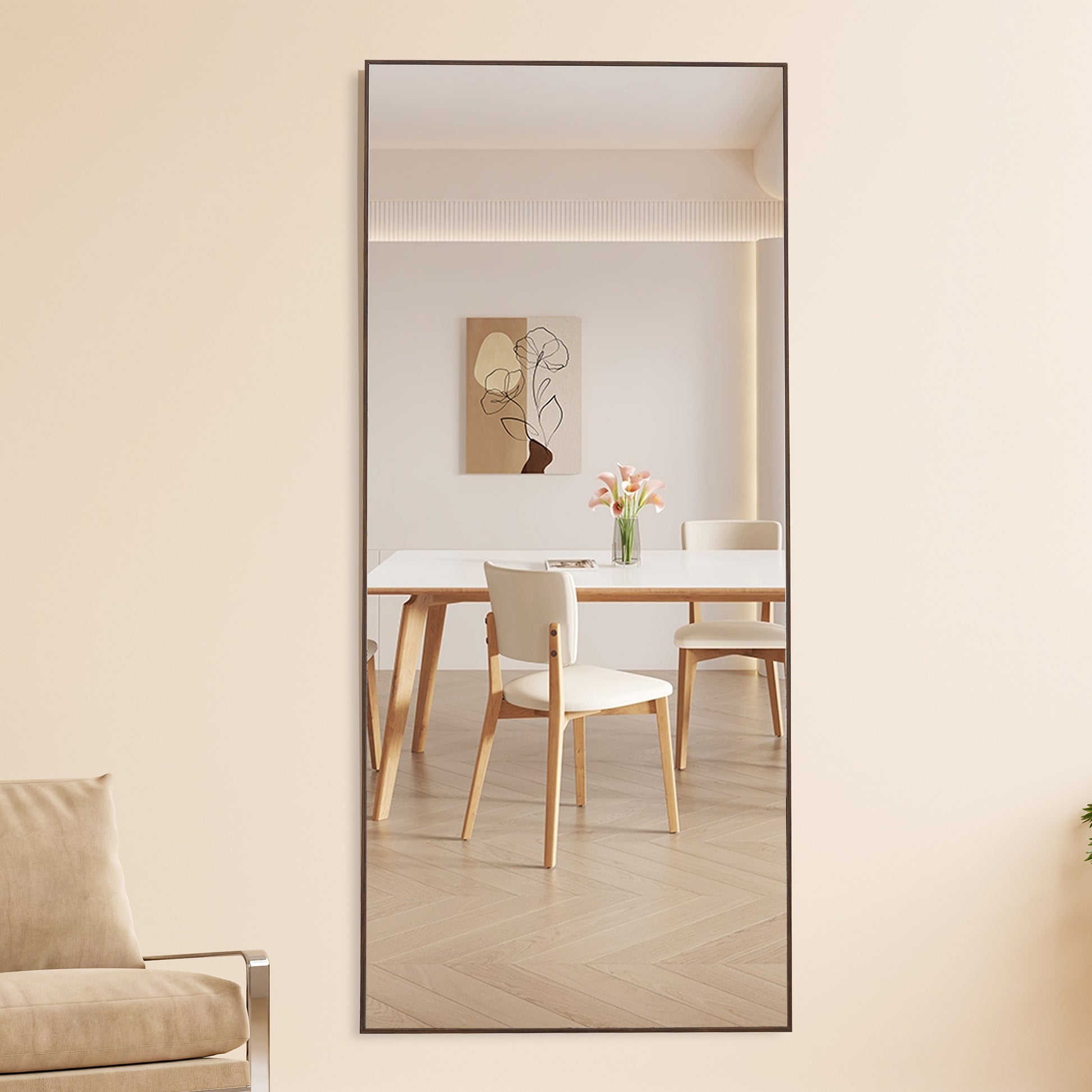 Fourth Generation Solid Wood Frame Long Mirror, Dressing Mirror, Bedroom Foyer, Decorative Mirror, Clothing Store, Floor To Ceiling Mirror, Wall Mounted. 71 "* 31.4" Transparent Glass