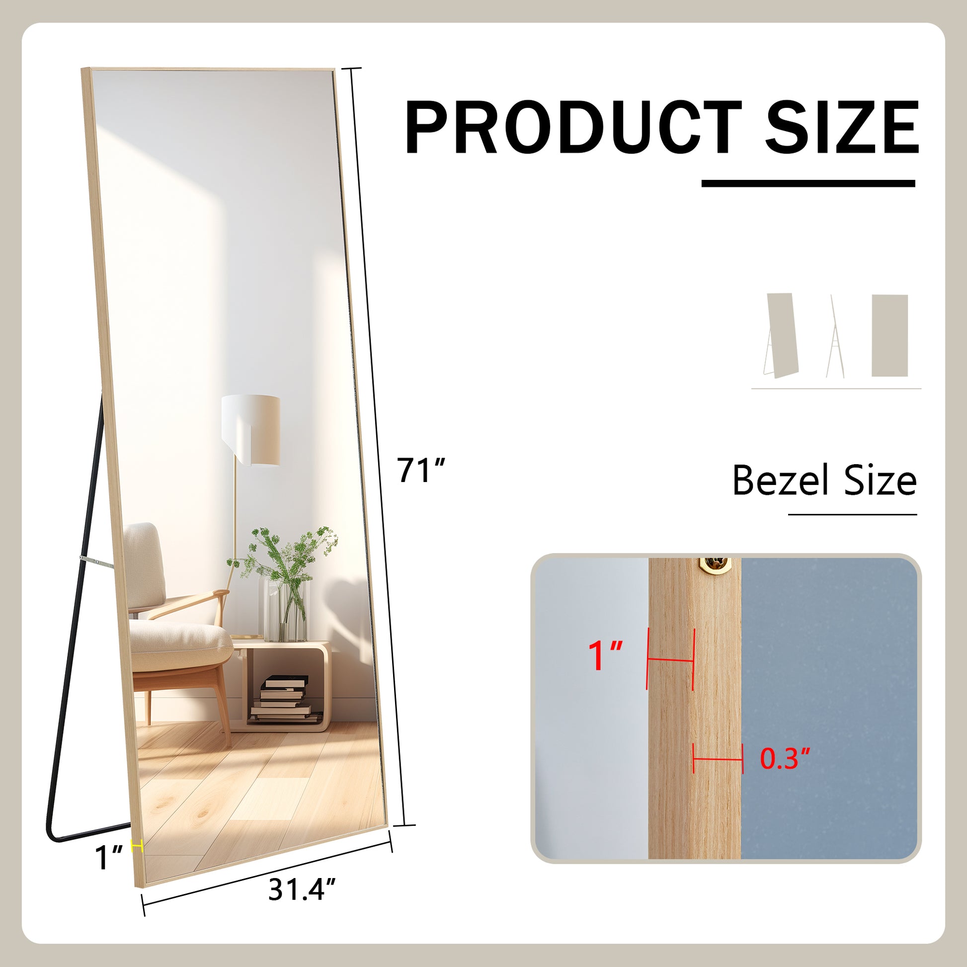 Fourth Generation Solid Wood Frame Long Mirror, Dressing Mirror, Bedroom Foyer, Decorative Mirror, Clothing Store, Floor To Ceiling Mirror, Wall Mounted. 71 "* 31.4" Transparent Glass