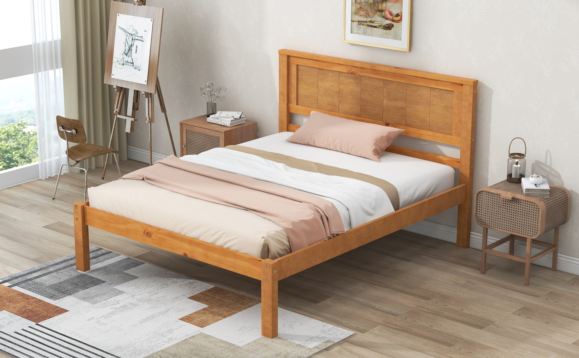 Platform Bed Frame With Headboardwood Slat Supportno Box Spring Needed ,Twin,Oak Twin Oak Wood Pine