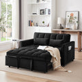 55.1 Inch 3 In 1 Convertible Sofa Bed, Modern Velvet Double Sofa Futon Sofa Bed With Adjustable Back, Storage Bag And Pillow, For Living Room, Bedroom Black Black Metal & Wood 2 Seat