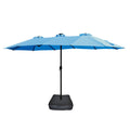 15X9Ft Large Double Sided Rectangular Outdoor Twin Patio Market Umbrella With Light And Base Blue Blue Umbrellas Metal