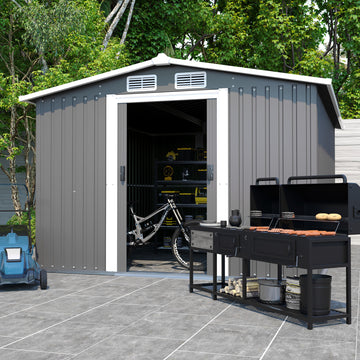 Patio, Lawn & Garden,Metal Outdoor Storage Shed 10Ft X 8Ft, Clearance With Lockable Door Metal Garden Shed Steel Anti Corrosion Storage House Waterproof Tool Shed For Backyard Patio, Lawn And Garden Grey Year Round Use Metal