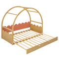 Twin Size Stretchable Vaulted Roof Bed, Children'S Bed Pine Wood Frame, Natural And Orange Box Spring Not Required Twin Brown Orang Yellow Wood Daybeds Pine