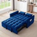 55.1 Inch 3 In 1 Convertible Sofa Bed, Modern Velvet Double Sofa Futon Sofa Bed With Adjustable Back, Storage Bag And Pillow, For Living Room, Bedroom Blue Blue Metal & Wood 2 Seat