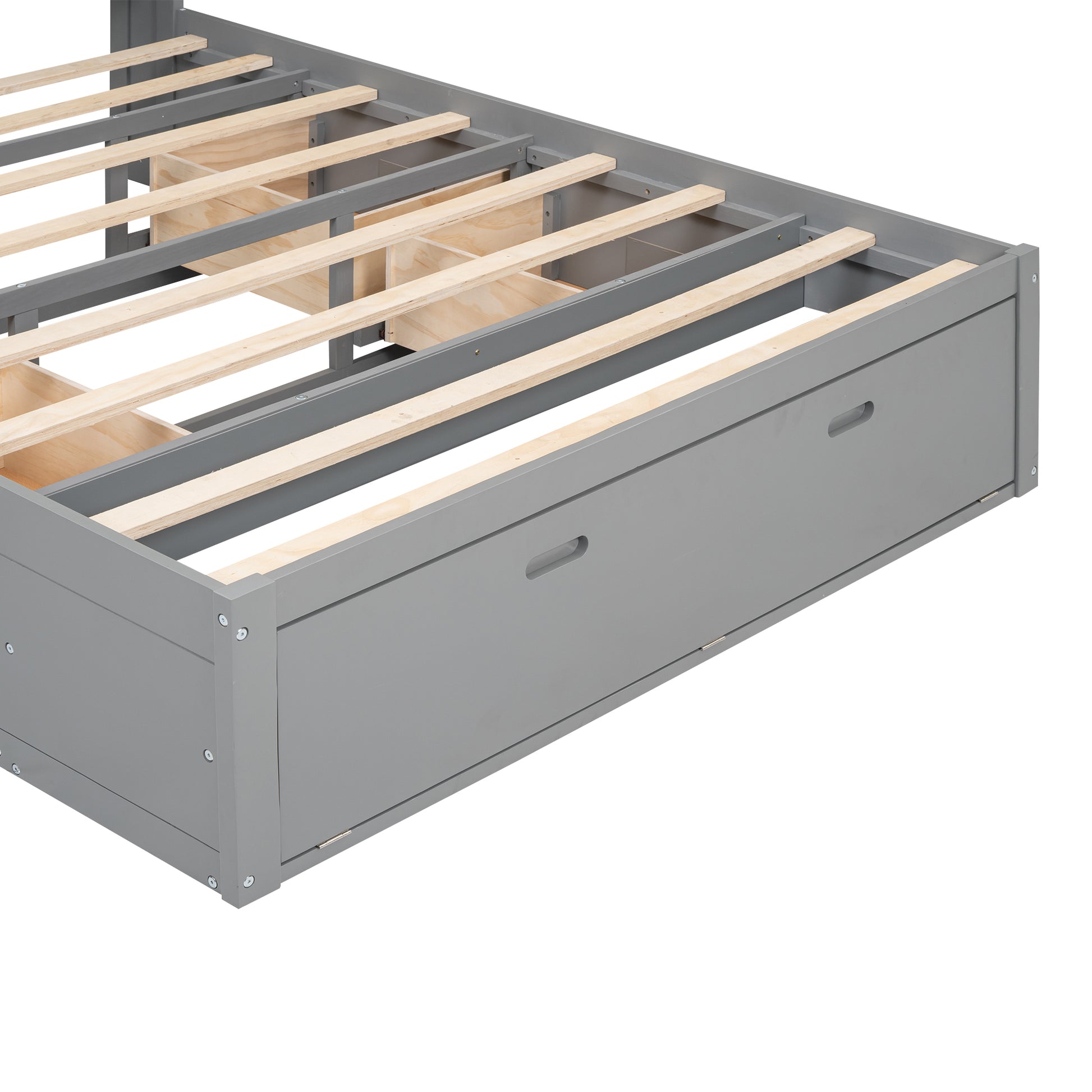 Wood Queen Size Platform Bed With Storage Headboard, Shoe Rack And 4 Drawers,Gray Box Spring Not Required Queen Gray Wood Bedroom Bed Frame Solid Wood Mdf