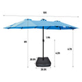 15X9Ft Large Double Sided Rectangular Outdoor Twin Patio Market Umbrella With Light And Base Blue Blue Umbrellas Metal