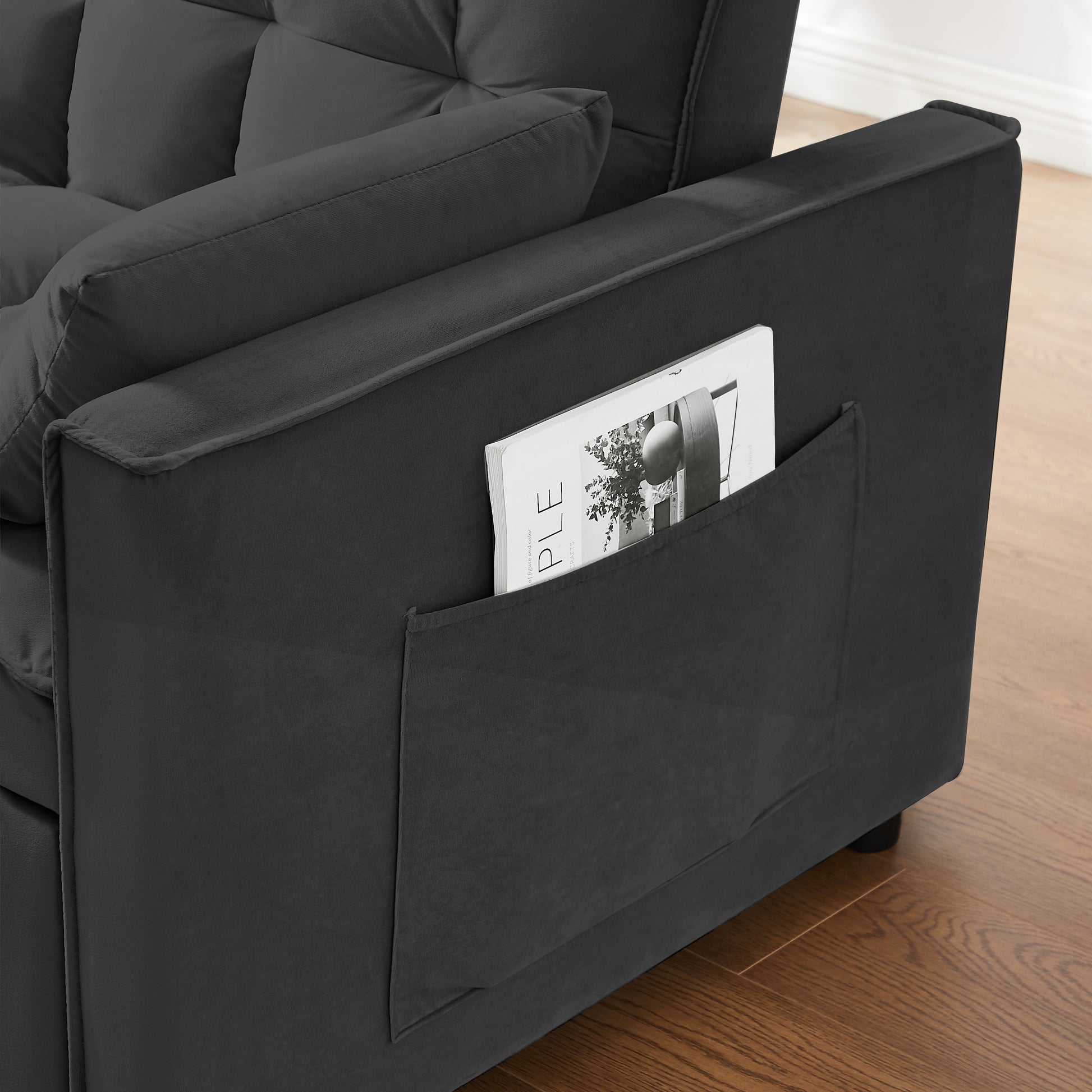 55.1 Inch 3 In 1 Convertible Sofa Bed, Modern Velvet Double Sofa Futon Sofa Bed With Adjustable Back, Storage Bag And Pillow, For Living Room, Bedroom Black Black Metal & Wood 2 Seat