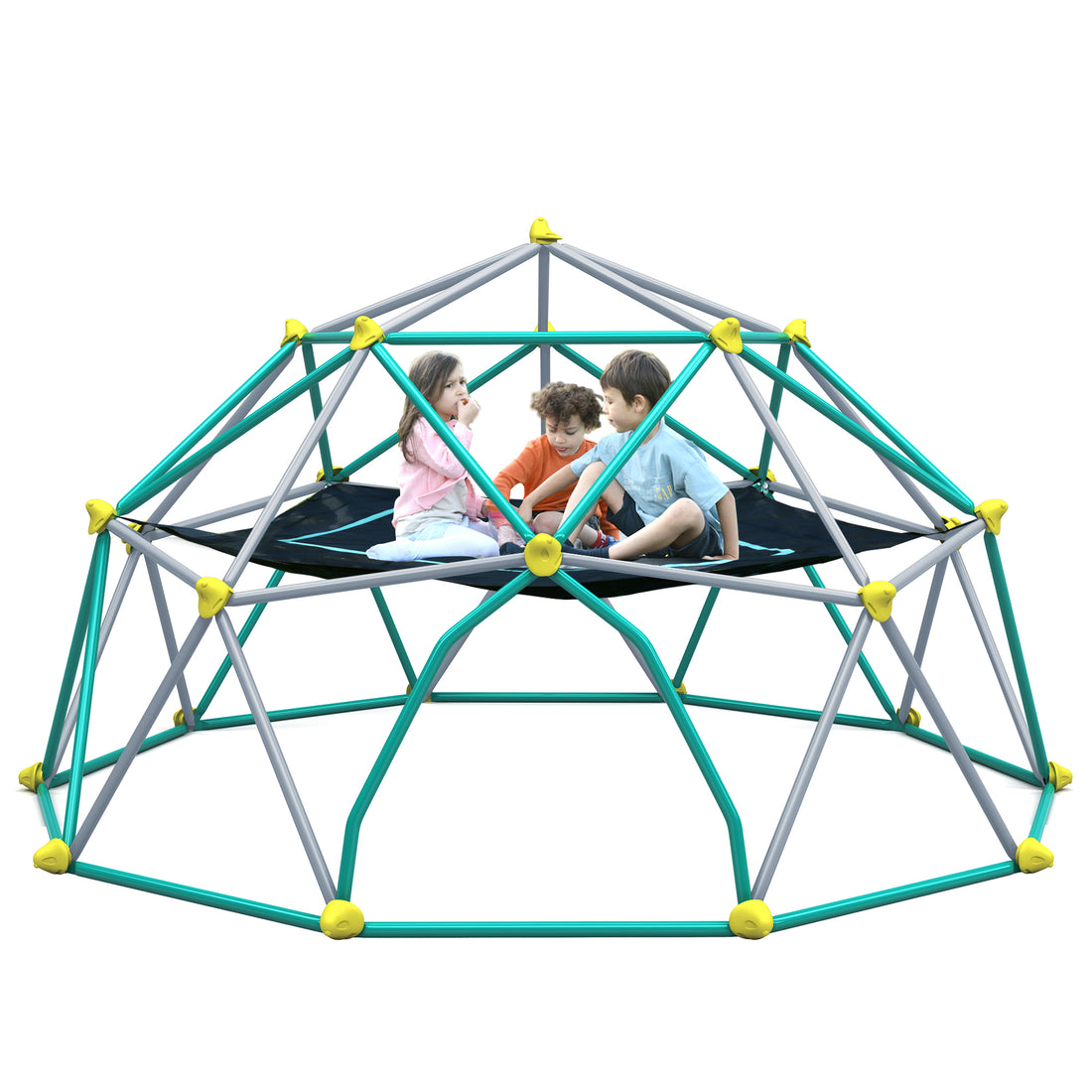 12Ft Geometric Dome Climber Play Center, Kids Climbing Dome Tower With Hammock, Rust & Uv Resistant Steel Supporting 1000 Lbs Grey Metal