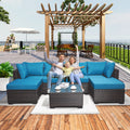 Outdoor Garden Patio Furniture 7 Piece Pe Rattan Wicker Cushioned Sofa Sets And Coffee Table, Patio Furniture Set Outdoor Couch Outdoor Couch Patio Furniture Outdoor Sofa Patio Couch Yes Complete Patio Set Brown Blue Rust Resistant Frame Water Resistant