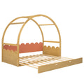 Twin Size Stretchable Vaulted Roof Bed, Children'S Bed Pine Wood Frame, Natural And Orange Box Spring Not Required Twin Brown Orang Yellow Wood Daybeds Pine