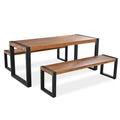 3 Pieces Outdoor Dining Table With 2 Benches, Patio Dining Set With Unique Top Texture, Acacia Wood Top & Steel Frame, All Weather Use, For Outdoor & Indoor, Natural No Acacia Wood Garden & Outdoor Acacia Wood