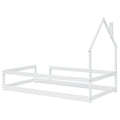 Twin Size Wood Bed With House Shaped Headboard Floor Bed With Fences,White Twin White Wood Bedroom American Design Pine Pine