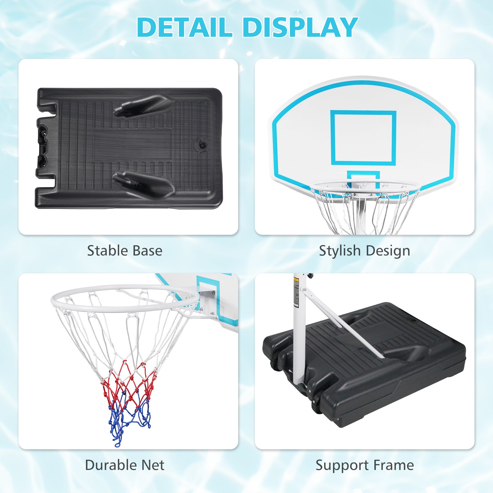 Poolside Basketball Hoop Portable Swimming Pool Basketball System Height Adjustable 3.1Ft 4.7Ft With 36" Backboard For Indoor Outdoor Use Blue Balls Sports Blue Portable Garden & Outdoor Iron Plastic