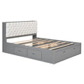 Wood Queen Size Platform Bed With Storage Headboard, Shoe Rack And 4 Drawers,Gray Box Spring Not Required Queen Gray Wood Bedroom Bed Frame Solid Wood Mdf