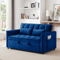 55.1 Inch 3 In 1 Convertible Sofa Bed, Modern Velvet Double Sofa Futon Sofa Bed With Adjustable Back, Storage Bag And Pillow, For Living Room, Bedroom Blue Blue Metal & Wood 2 Seat