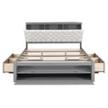 Wood Queen Size Platform Bed With Storage Headboard, Shoe Rack And 4 Drawers,Gray Box Spring Not Required Queen Gray Wood Bedroom Bed Frame Solid Wood Mdf