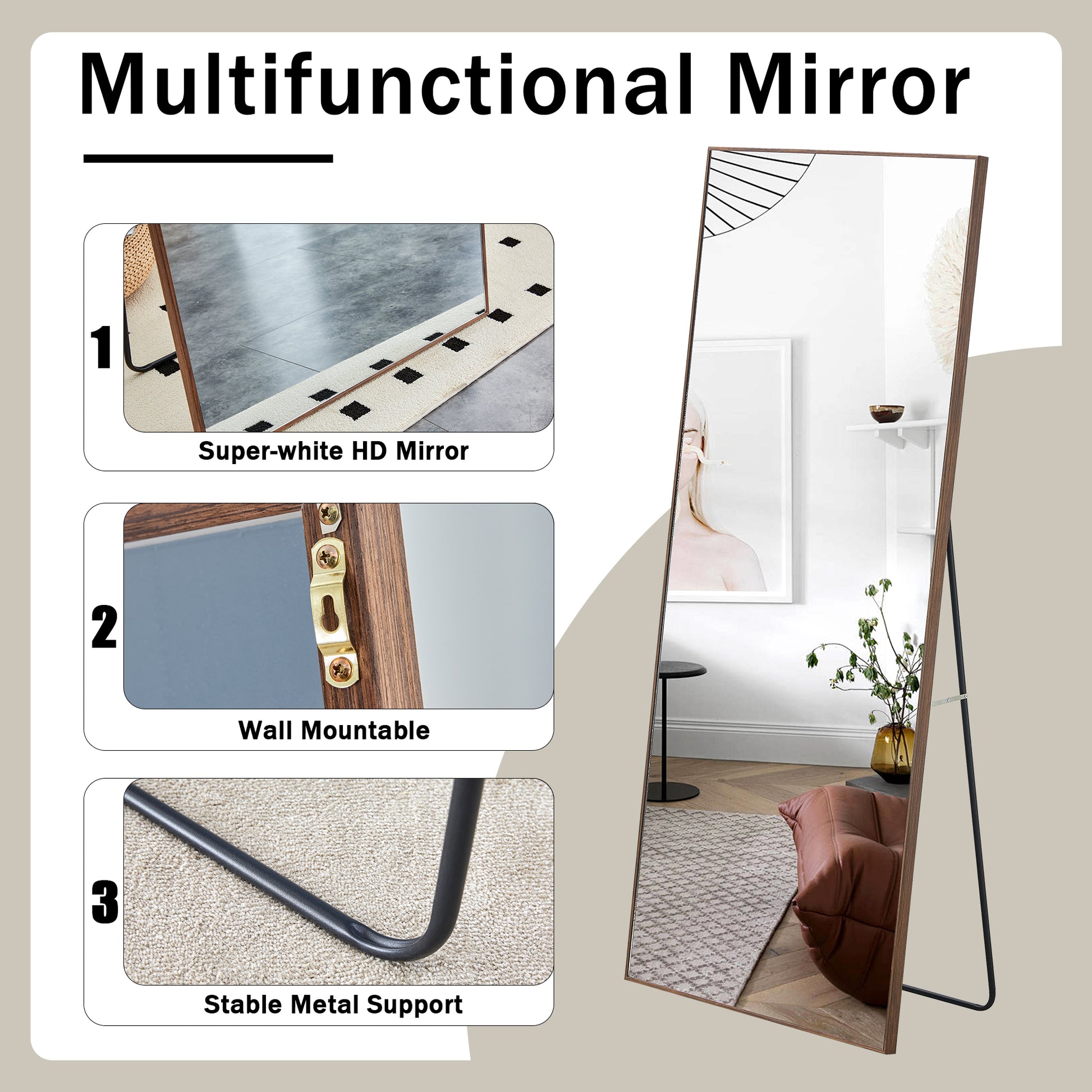 Fourth Generation Solid Wood Frame Long Mirror, Dressing Mirror, Bedroom Foyer, Decorative Mirror, Clothing Store, Floor To Ceiling Mirror, Wall Mounted. 71 "* 31.4" Transparent Glass