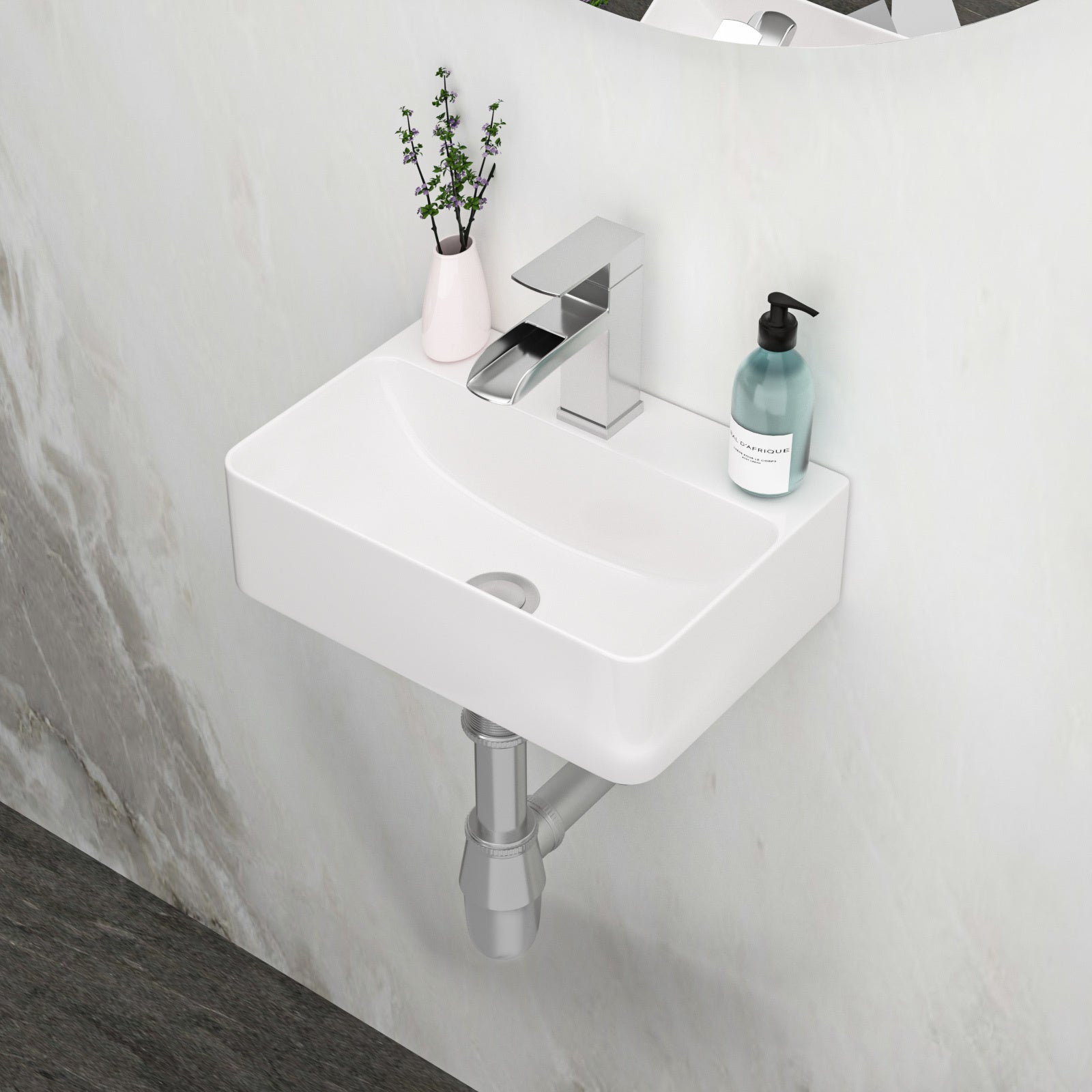 14.5X10 Inch White Ceramic Rectangle Wall Mount Bathroom Sink With Single Faucet Hole White Ceramic