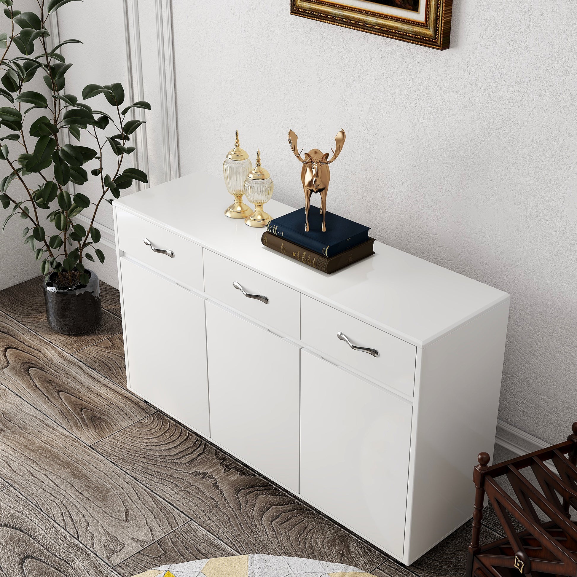 Three Doors Side Table White White Mdf