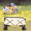 Folding Wagon, Heavy Duty Utility Beach Wagon Cart For Sand With Big Wheels, Adjustable Handle&Drink Holders For Shopping, Camping,Garden And Outdoor Antique White Gray Garden & Outdoor Fabric Steel