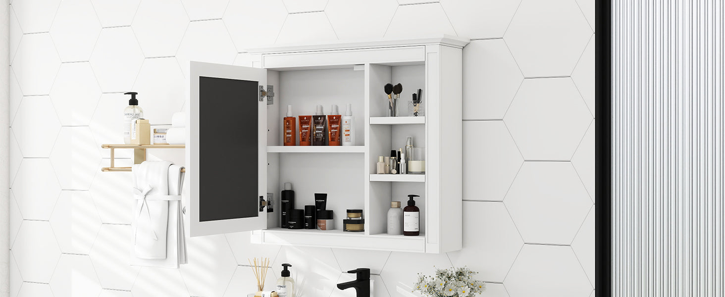 30'' X 28'' Medicine Cabinet, Wall Mounted Bathroom Storage Cabinet, Modern Bathroom Wall Cabinet With Mirror,Medicine Cabinet, Mirror Cabinet With 3 Open Shelves Not Include Bathroom Vanity White 1 5 Mirror Included Bathroom Wall Mounted Mdf Glass