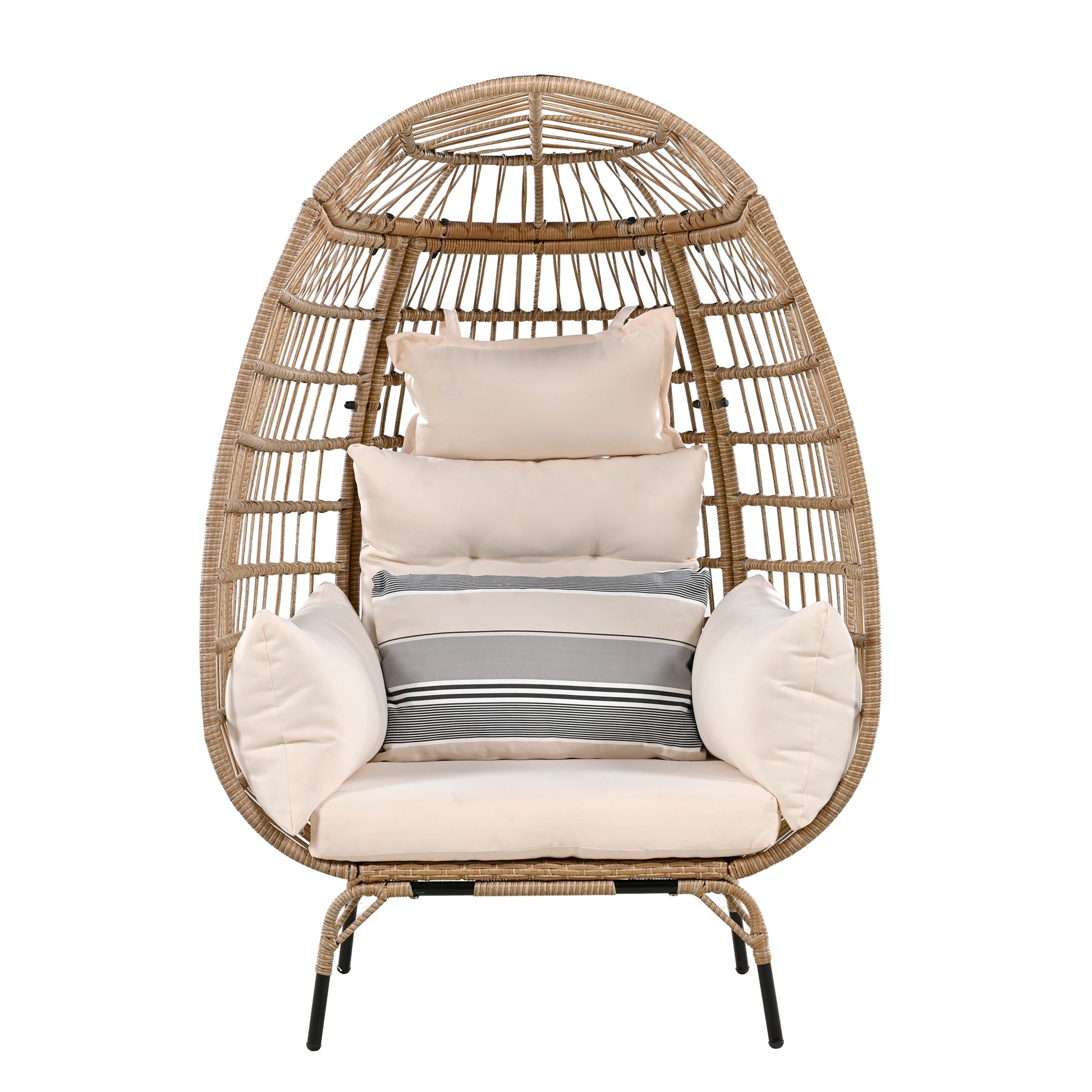 Rope Egg Shaped Chair With Removable Cushion, Suitable For Courtyard, Garden, Balcony. Beige Seats 2 Rope