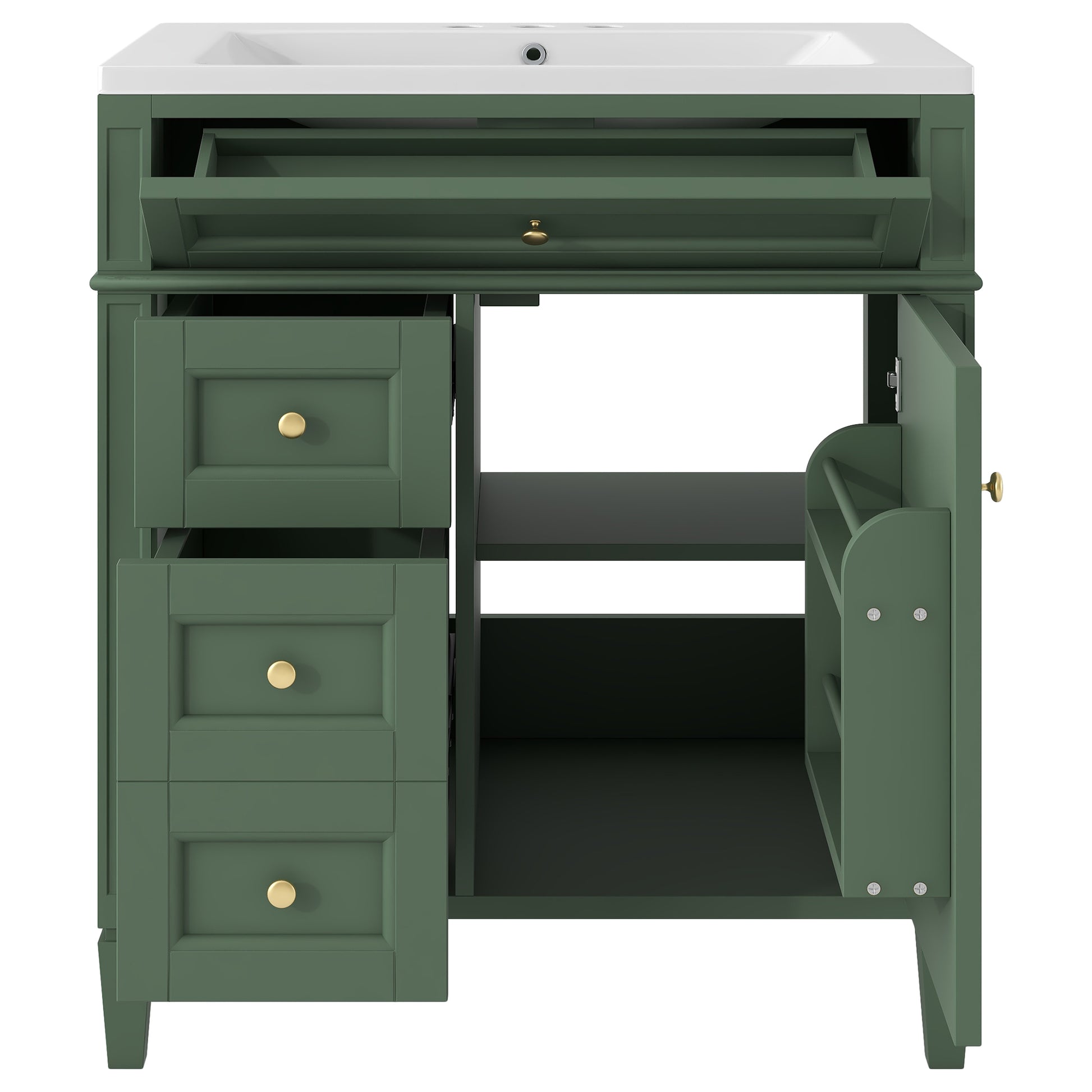 30'' Bathroom Vanity With Top Sink, Modern Bathroom Storage Cabinet With 2 Drawers And A Tip Out Drawer, Freestanding Vanity Set With Mirror Cabinet, Single Sink Bathroom Vanity 3 Green 2 5 Bathroom Freestanding Solid Wood Mdf Resin Painted