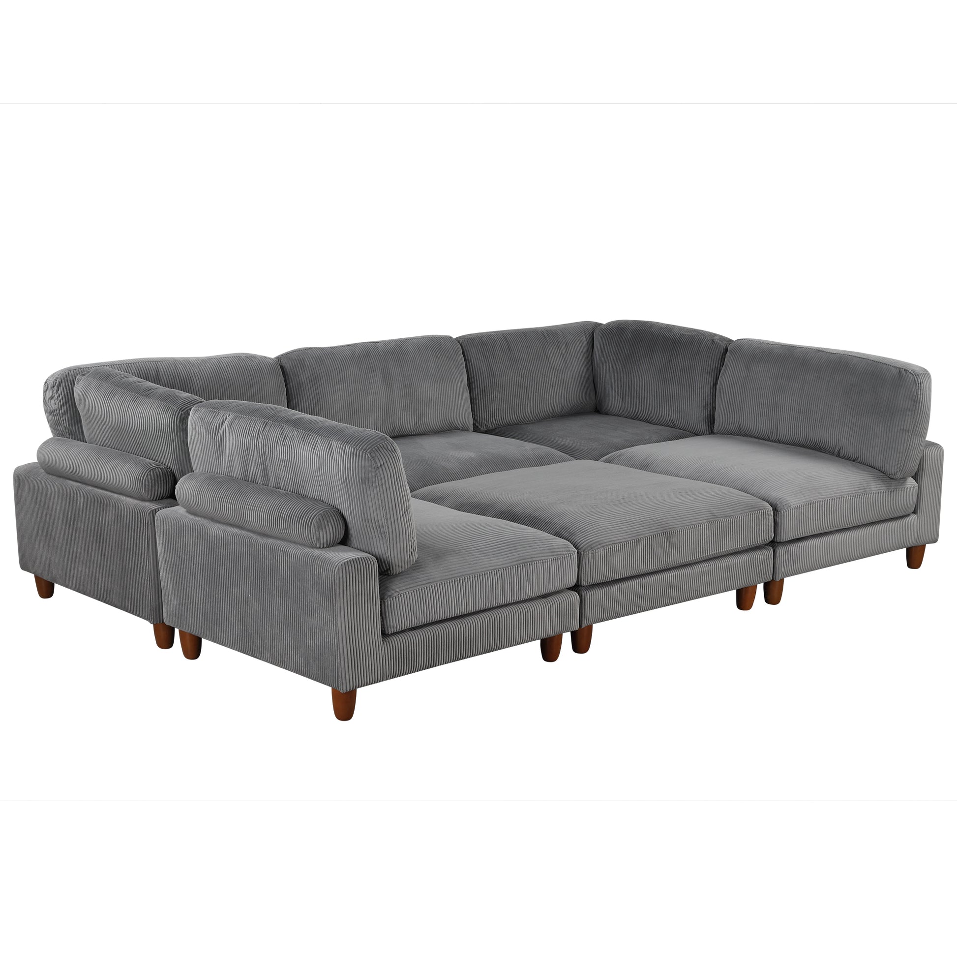 163''Modular Sectional Sofa,With Ottoman L Shaped Corner Sectional For Living Room,Office, Apartment 6 Seater Grey Polyester 6 Seat