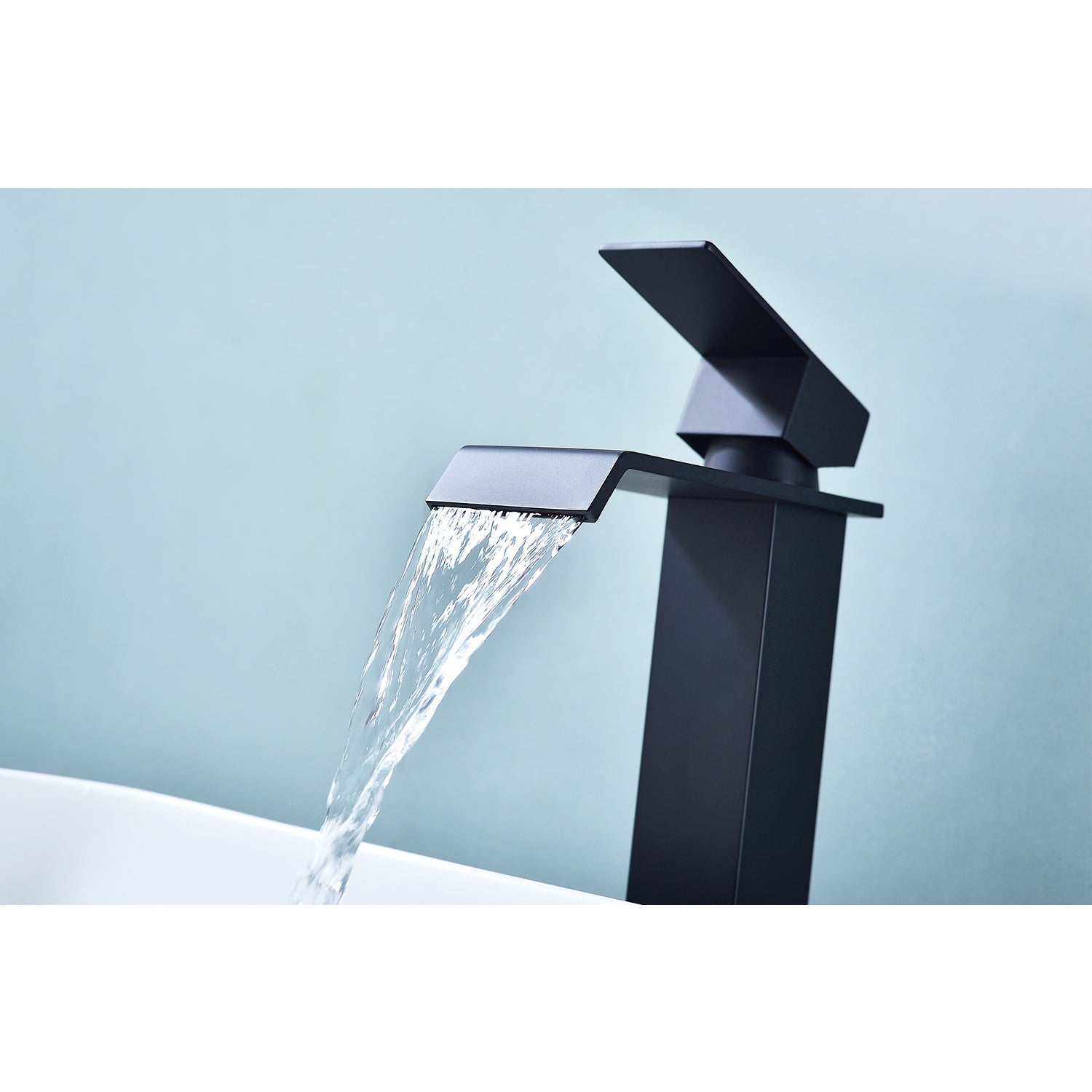 Waterfall Spout Single Handle Bathroom Sink Faucet Matte Black Stainless Steel