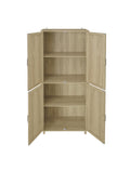 4 Door Cabinet, With 4 Adjustable Inner Shelves, Storage Cabinet Natural Mdf