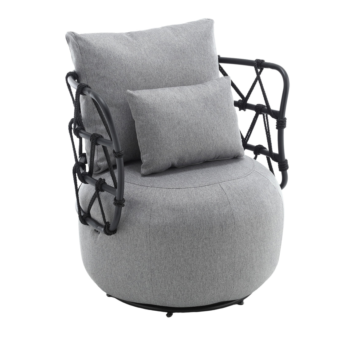 Coolmore Upholstered Tufted Living Room Chair Textured Linen Fabric Accent Chair With Metal Stand Gray Linen