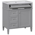 30'' Bathroom Vanity With Top Sink, Modern Bathroom Storage Cabinet With 2 Drawers And A Tip Out Drawer, Freestanding Vanity Set With Mirror Cabinet, Single Sink Bathroom Vanity 3 Grey 2 5 Bathroom Freestanding Solid Wood Mdf Resin Painted