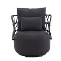 Coolmore Upholstered Tufted Living Room Chair Textured Linen Fabric Accent Chair With Metal Stand Black Linen