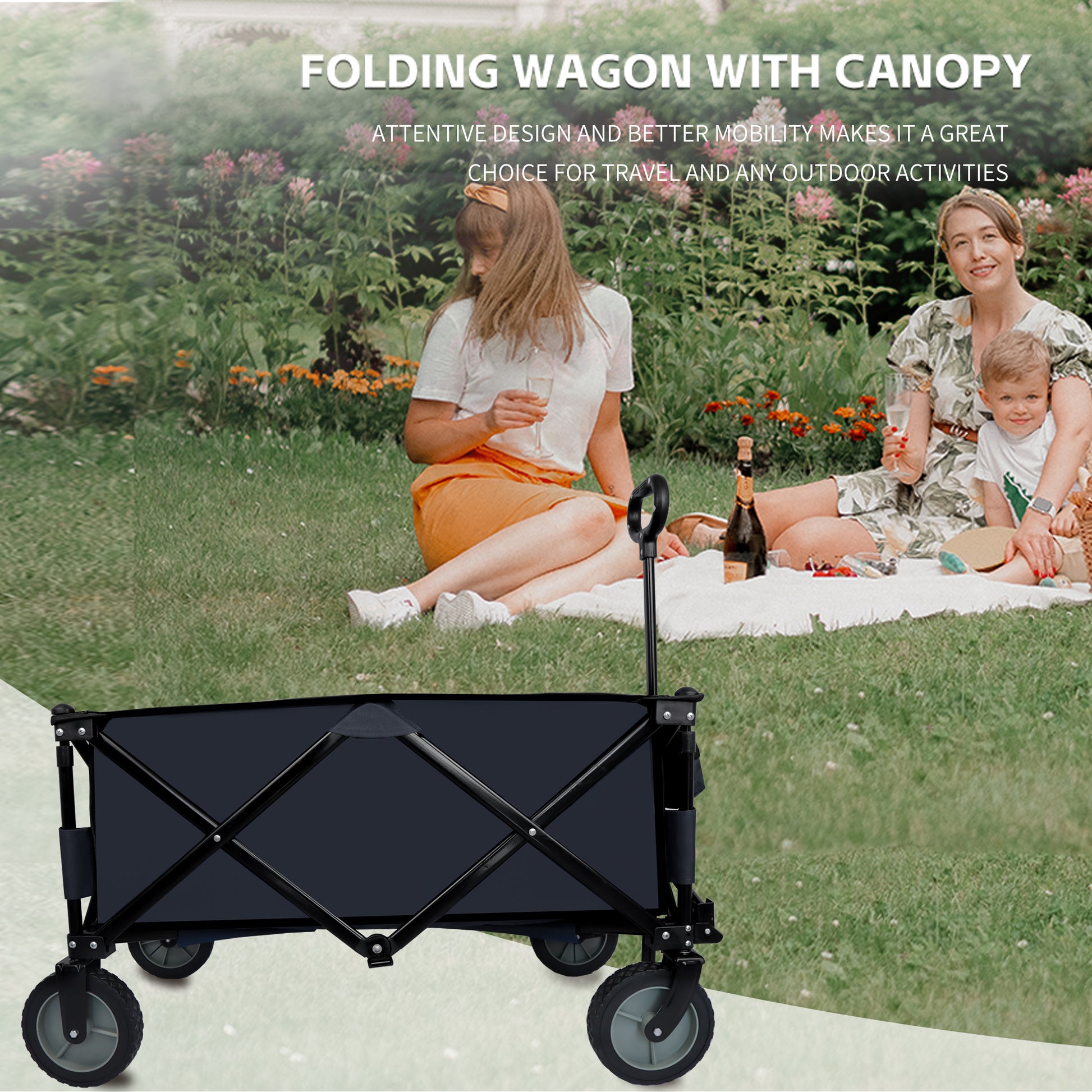 Utility Collapsible Folding Wagon Cart Heavy Duty black-garden & outdoor-american