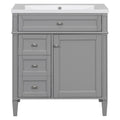 30'' Bathroom Vanity With Top Sink, Modern Bathroom Storage Cabinet With 2 Drawers And A Tip Out Drawer, Freestanding Vanity Set With Mirror Cabinet, Single Sink Bathroom Vanity 3 Grey 2 5 Bathroom Freestanding Solid Wood Mdf Resin Painted