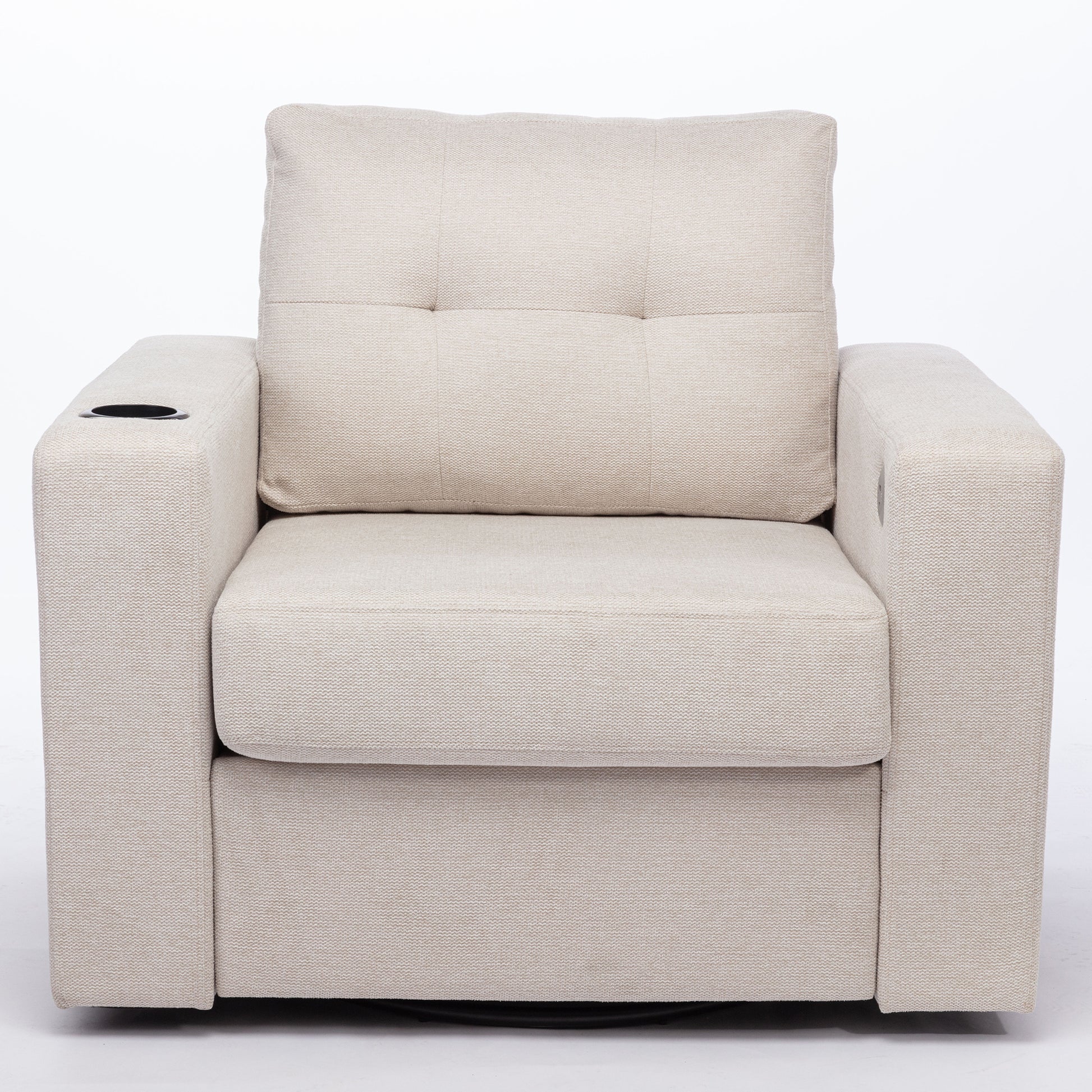 Modern Swivel Accent Sofa Chair, Ergonomic Casual 90 Degree Swivel Single Sofa Seat With Drink Holder Living Room Chair ,Soft Egyptian Velvet Sofa Chair White Brown Wood Primary Living Space Delicate Duty Pine 1 Seat White Linen Soft Cushion Back Art