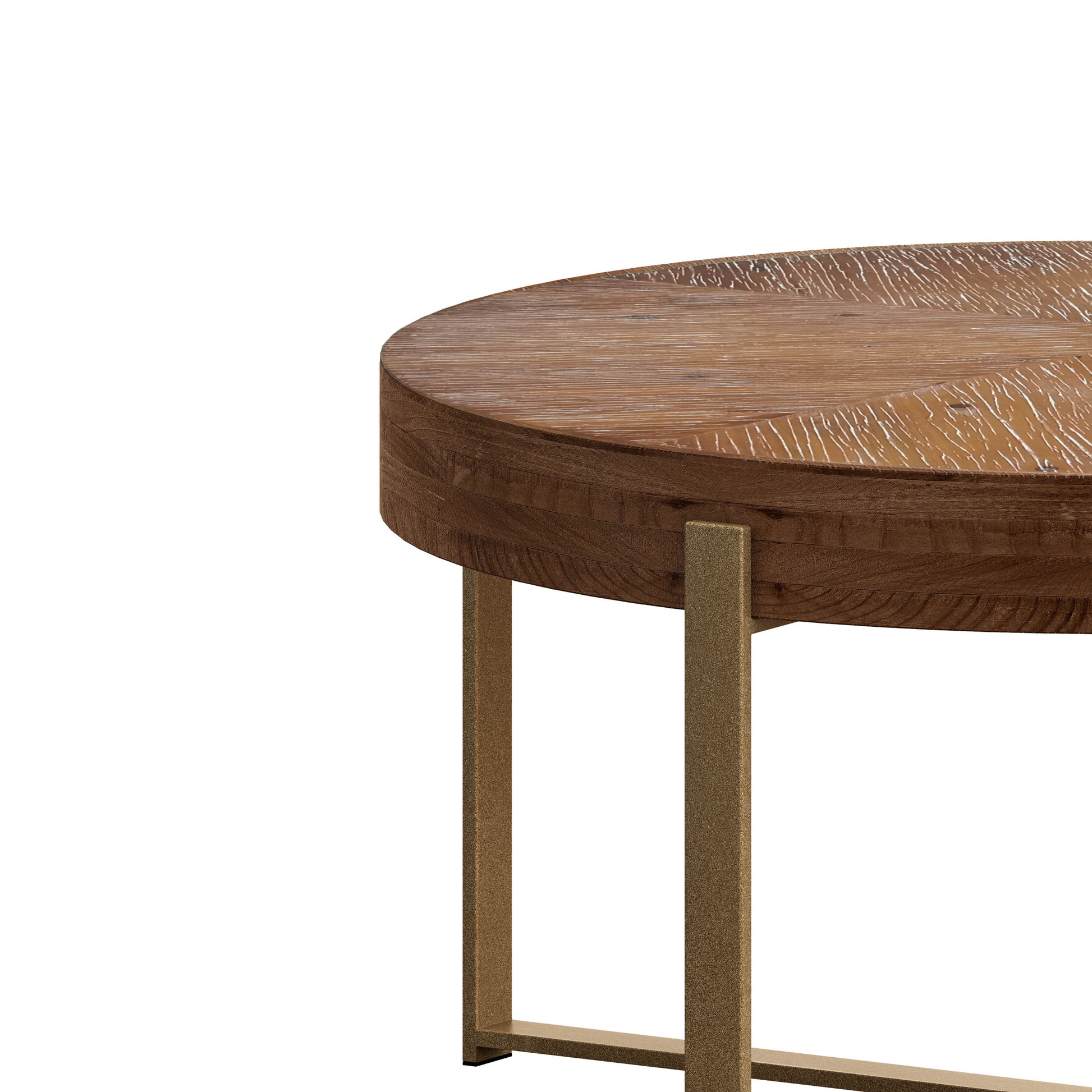 33.86"Modern Retro Splicing Round Coffee Table,Fir Wood Table Top With Gold Cross Legs Base Same Sku:W757127348 Gold Metal & Wood