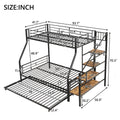 Twin Over Full Size Metal Bunk Bed With Trundle And Storage Staircase, Black Twin Black Metal