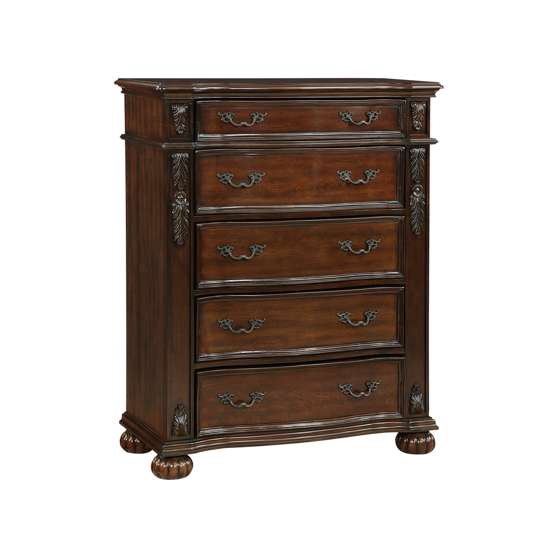 Classic Traditional 1Pc Chest Of 5 Drawers Cherry Finish Formal Bedroom Furniture Carving Wood Design Cherry Bedroom Ornate Traditional,Traditional Wood