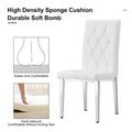 4 Piece Dining Chair Set, Modern Style Kitchen Soft Cushion High Backrest, With Embedded Buttons, Metal Leg Office Chair, Suitable For Restaurants, Offices, And Restaurants. White Pu