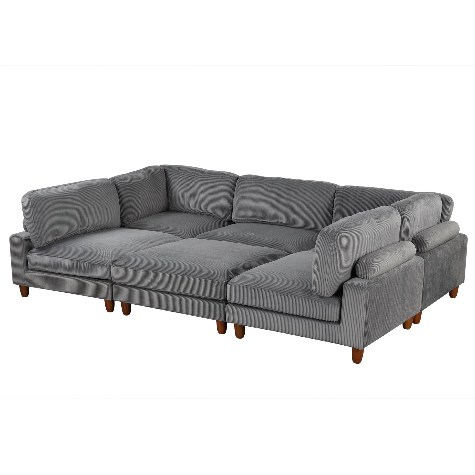 163''Modular Sectional Sofa,With Ottoman L Shaped Corner Sectional For Living Room,Office, Apartment 6 Seater Grey Polyester 6 Seat