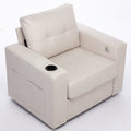 Modern Swivel Accent Sofa Chair, Ergonomic Casual 90 Degree Swivel Single Sofa Seat With Drink Holder Living Room Chair ,Soft Egyptian Velvet Sofa Chair White Brown Wood Primary Living Space Delicate Duty Pine 1 Seat White Linen Soft Cushion Back Art