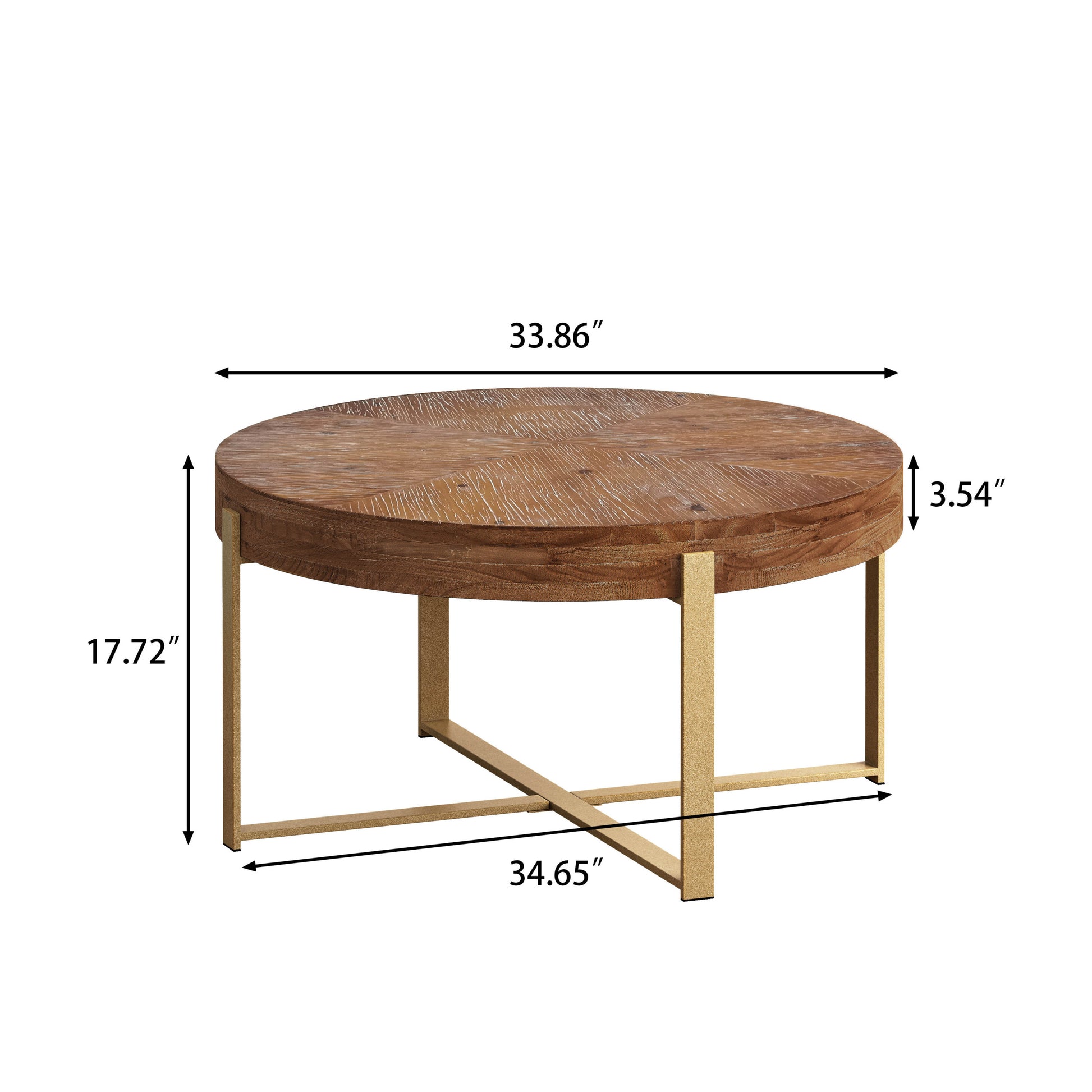 33.86"Modern Retro Splicing Round Coffee Table,Fir Wood Table Top With Gold Cross Legs Base Same Sku:W757127348 Gold Metal & Wood