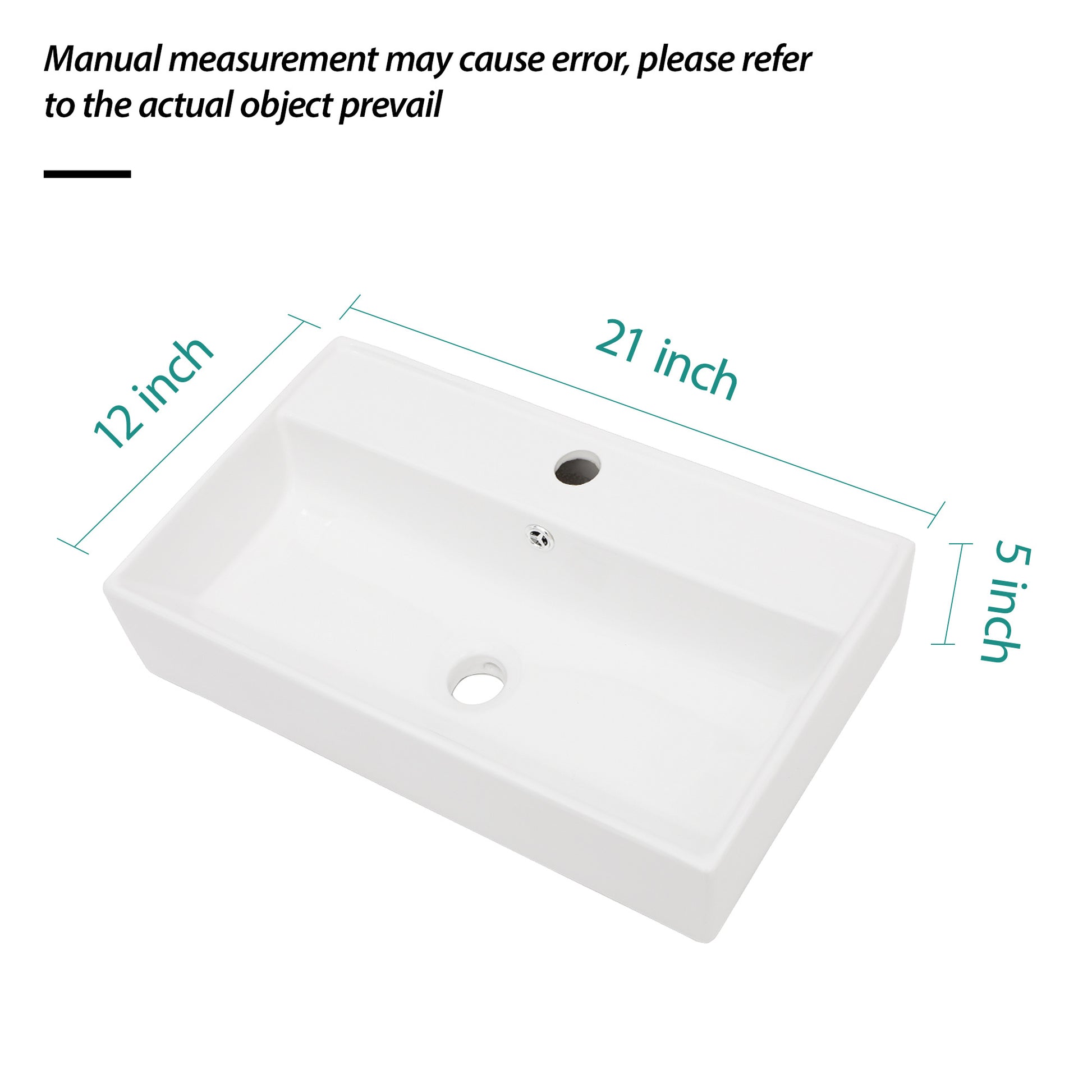 21X12 Inch White Ceramic Rectangle Wall Mount Bathroom Sink With Single Faucet Hole And Overflow White Ceramic