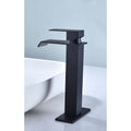 Waterfall Spout Single Handle Bathroom Sink Faucet Matte Black Stainless Steel