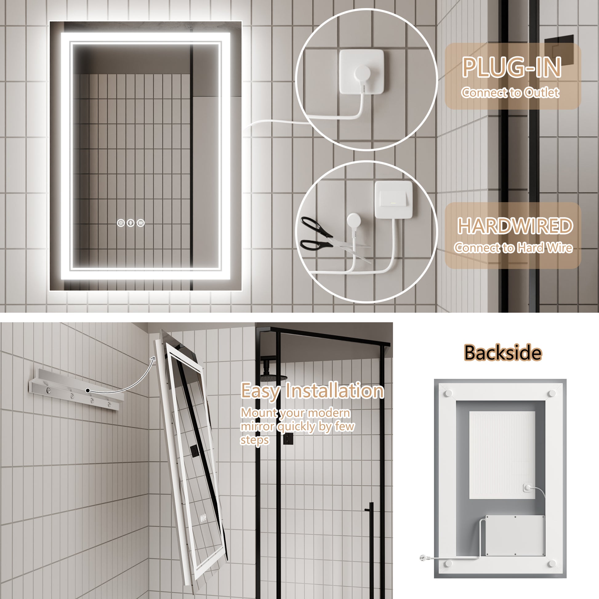 LED Bathroom Mirror, 20x28 inch Bathroom Vanity white-aluminum