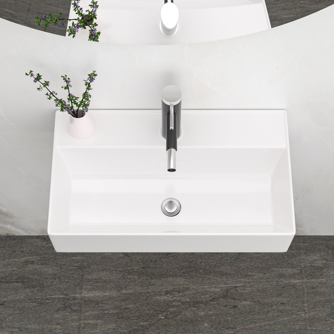 21X12 Inch White Ceramic Rectangle Wall Mount Bathroom Sink With Single Faucet Hole And Overflow White Ceramic