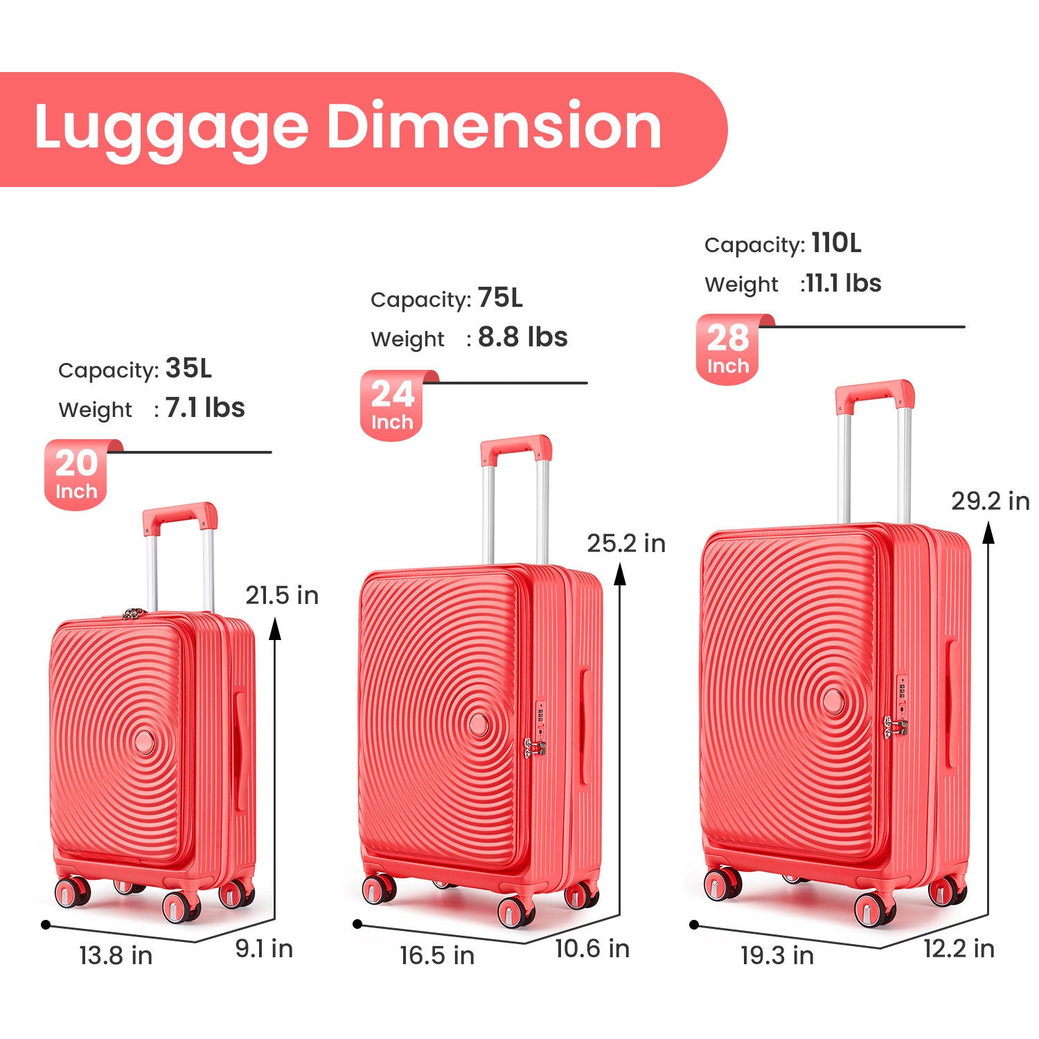 Luggage Sets 3 Piece 20 24 28 , Expandable Carry On orange-pc